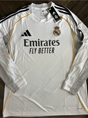 adidas Real Madrid White and Black Home Jersey with Yellow Trim